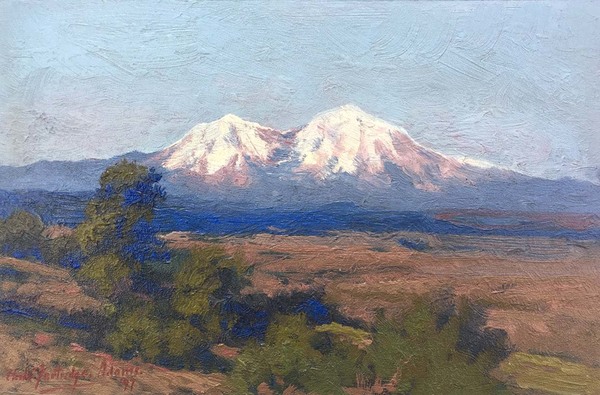Charles Partridge Adams - Untitled (Spanish Peaks, from near Walsenburg Colorado) - Oil on Panel - 6 x 9 inches