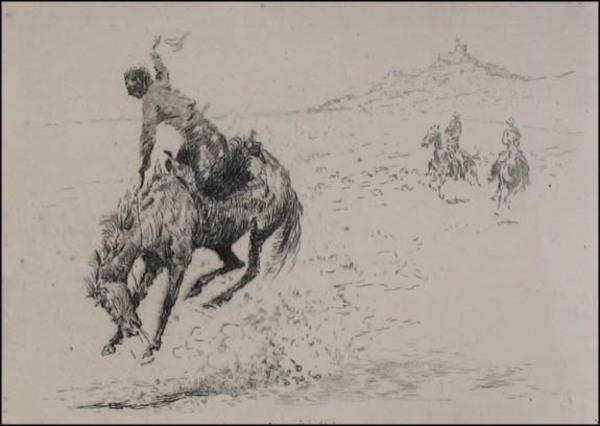 Edward Borein - The Sure-Enough Rider - Drypoint Etching - 5 11/16 x 7 13/16 inches