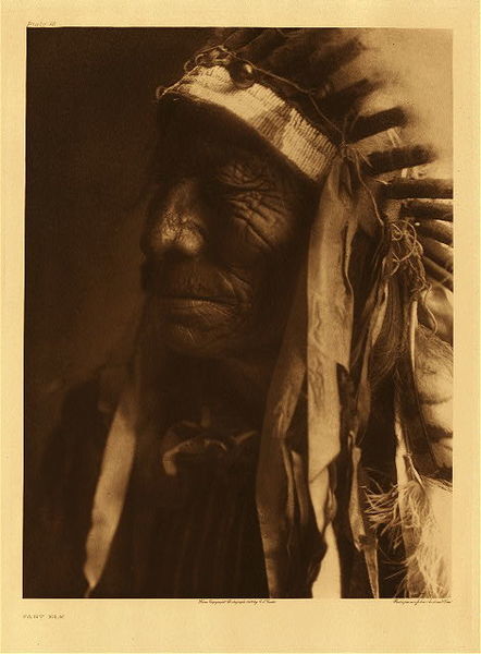 Edward S. Curtis - Plate 092 Fast Elk - Vintage Photogravure - Portfolio, 22 x 18 inches - Born 1838. He first went on the war path at age eighteen; the party searched for the Pawnee, but finding only a deserted village, returned. Fast Elk never led a war-party, but fought in four great battles with other tribes, and participated in the Fetterman massacre in 1866. He counted coup once in a fight with the Apsaroke, when their village on Pryer creek was surrounded by the Sioux.