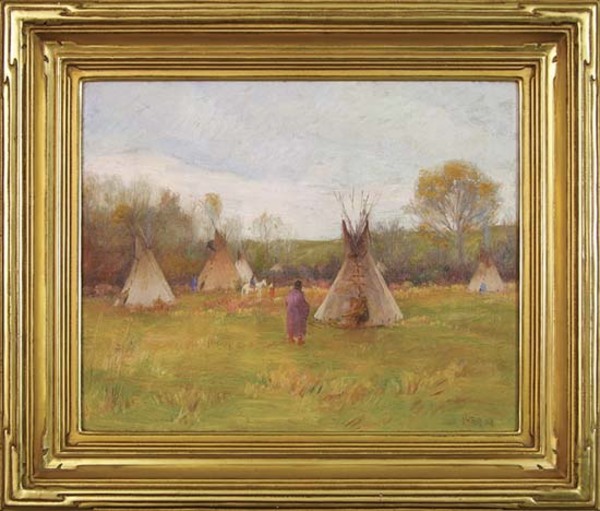 Joseph Henry Sharp - Crow Indian Encampment - Oil on Canvas - 16 x 20 inches