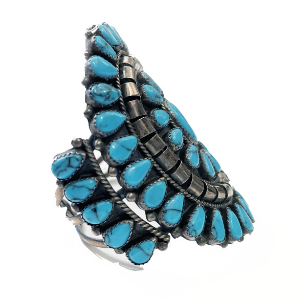 Old Pawn Jewelry - *10% OFF OPPORTUNITY* Turquoise Blossom Cuff - Sterling Silver - 6 1/2 x 3 inches