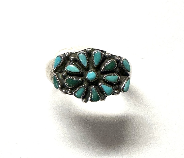 Old Pawn Jewelry - *10% OFF OPPORTUNITY* Vintage 1930's Zuni Silver and Turquoise Cluster Ring