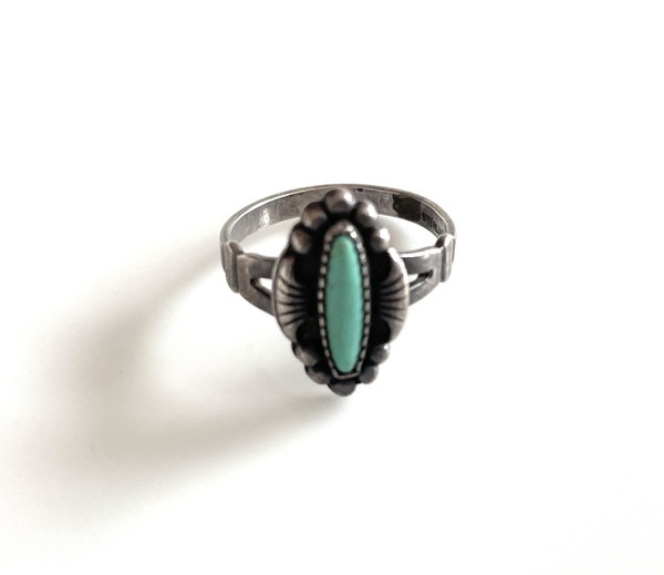 Old Pawn Jewelry - *75% OFF OPPORTUNITY* Unique Navajo Ring with Oval Turquoise - Sterling Silver - 5 3/4 | 5/8 L x 3/8 W inches