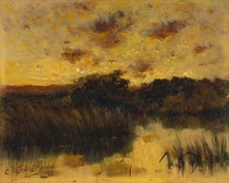Charles Partridge Adams - Yellow Sunset - Oil on Board - 8 x 10 inches