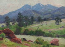 Charles Partridge Adams - Pines and Boulders - Oil on Board - 9 3/4 x 13 1/2 inches