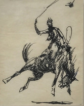 Edward Borein - Untitled: Bronco Rider - Pen and ink on paper - 11 1/4 x 10 1/2 inches