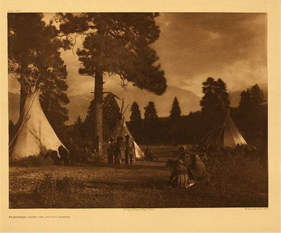 Edward S. Curtis -   Plate 232 Flathead Camp on Jocko River - Vintage Photogravure - Portfolio, 18 x 22 inches