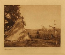 Edward S. Curtis -   Cree Fishing Camp - Vintage Photogravure - Volume, 9.5 x 12.5 inches - Cree people used s dip-net in the winter months and a gill-net in summer to fish with. They caught maskininge, whitefish, lake trout and wall-eyed pike-perch which they would often freeze and preserve. Spearing fish was another method generally done by the males of the tribe. This image shows a group of Natives at camp either before or after a day of fishing.
<br>
<br>Taken by Edward S. Curtis in 1926 this image was printed on Japon Vellum paper. It is now on display in our Aspen Gallery.