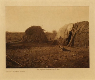 Edward S. Curtis - *50% OFF OPPORTUNITY* Apache - Mohave Homes - Vintage Photogravure - Volume, 9.5 x 12.5 inches - The Apache dwellings consisted of a dome shaped frame of cottonwood or other poles, thatched with grass. The house itself was termed, "Kowa" and the grass thatch, "Pi".