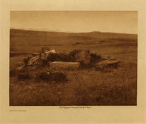 Edward S. Curtis - *50% OFF OPPORTUNITY* Atsina Burial - Vintage Photogravure - Volume, 9.5 x 12.5 inches - "It is believed that when a man dies he goes northward to 'Bashnobe,' the Big Sand, where he joins the spirits finds plenty of game and follows the customs and habits of their former existence. The ghosts of the dead are believed to haunt graves, to travel with the whirlwind, and to have the power of shooting invisible arrows into people."