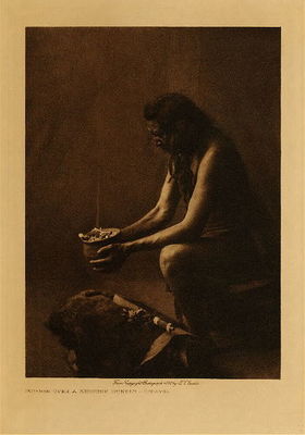 Edward S. Curtis -   Incense over a Medicine Bundle - Hidatsa - Vintage Photogravure - Volume, 12.5 x 9.5 inches