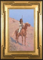 Frederic Sackrider Remington - An Apache (Indian on Horseback, alter.) - Oil on Panel - 30 x 18 inches