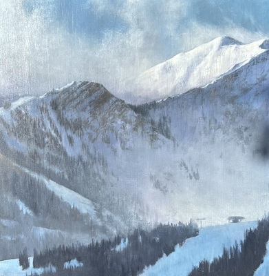 Jared Hankins -   Misty Morning on Highlands Bowl - Oil on Board - 24 x 24 inches