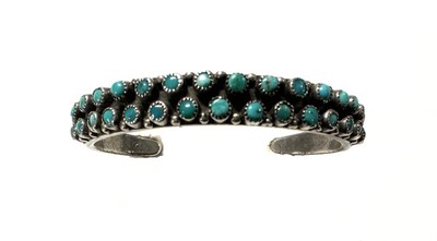 Old Pawn Jewelry - *10% OFF OPPORTUNITY* 30 Stone Navajo Silver and Turquoise Two Row Bracelet