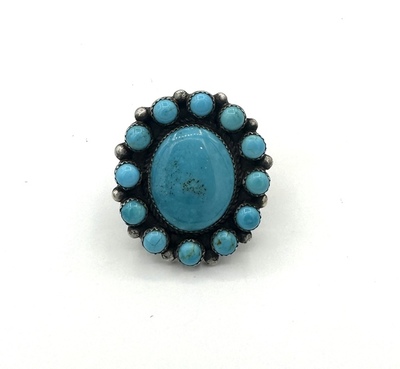 Old Pawn Jewelry - *10% OFF OPPORTUNITY* Large Navajo Silver and Turquoise Cluster Ring - Size 7 3/4