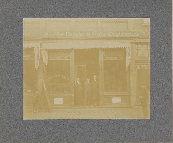 Vintage Aspen Mining Claim Maps and Photographs - Wells Fargo Express Co. Aspen, Colorado - Albumen Photograph - Image Size: 3 3/4 x 4 3/4 inches - Pictured Amos Lee, Stock Broker and Notary Public