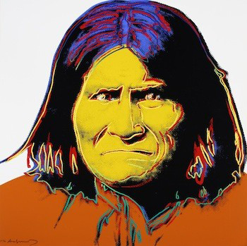 Andy Warhol - Geronimo - Original Screenprint - 36 x 36 inches - WE ARE ALWAYS INTERESTED IN PURCHASING ORIGINAL WARHOL PIECES <br> <br>Original Andy Warhol “Geronimo” available. <br> <br>From Cowboys and Indians, 1986 <br> <br>Portfolio of ten screenprints on Lenox Museum Board, 36” x 36” (91.4 x 91.4 cm). <br> <br>Edition: 250, 50 AP, 15 PP, 15 HC, 10 numbered in Roman numerals, signed and numbered in pencil. There are 36 TP, signed and numbered in pencil. <br> <br>Printer: Rupert Jasen Smith, New York. <br> <br>Publisher: Gaultney, Klineman Art, Inc., New York