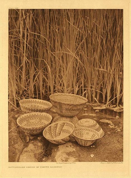 Edward S. Curtis - Plate 500 Rattlesnake Design in Yokuts Basketry border=