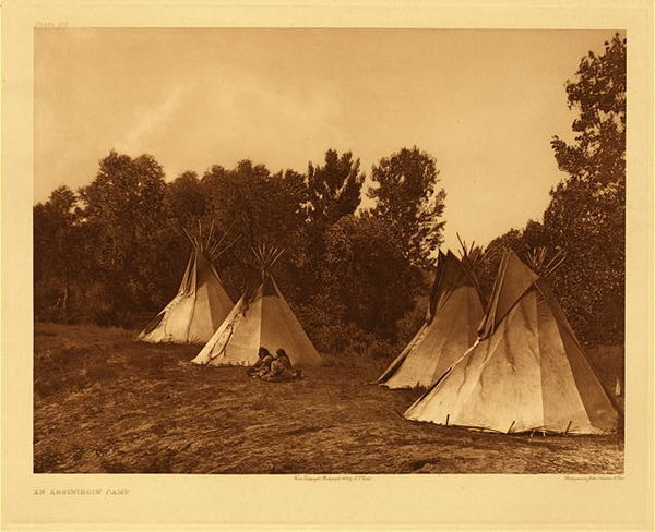 Edward S. Curtis - Plate 107 An Assiniboin Camp border=