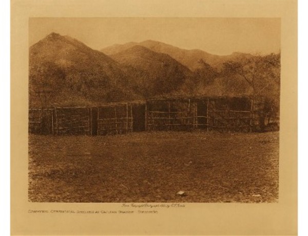 Edward S. Curtis - *50% OFF OPPORTUNITY* Communal Ceremonial Shelter at Captain Grande - Diegueno - Vintage Photogravure - Volume, 9.5 x 12.5 inches