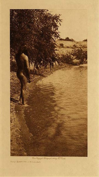 Edward S. Curtis - The Bather - Mandan - Vintage Photogravure - 12.5 x 9.5 inches