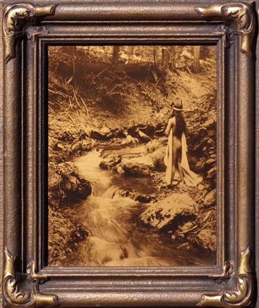 Edward S. Curtis - Maid of Dreams - Orotone on glass (goldtone) - 10 x 8 inches - *In 1906 a book titled "Flute if the Gods" was written by Marah Ellis Ryan and illustrated by Edward Curtis. Curtis then printed a few goldtones and masterprints of three of the images seen in the book. We are thrilled to offer two rare and beautiful 10 x 8 inches goldtones of the images included in the triptych.
