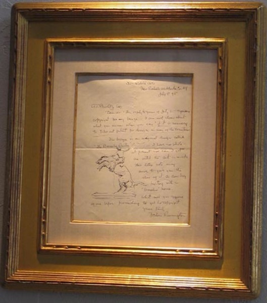 Frederic Sackrider Remington - Broncho Buster Letter with Drawing border=