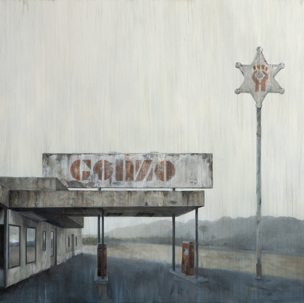 Jared Hankins - Gonzo Station - Oil on Board - 42 x 42 inches