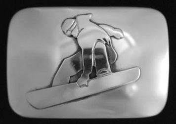 Hayes Silver and Goldsmithing - Belt Buckle: Snowboard border=