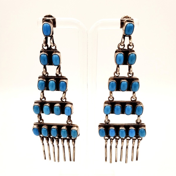 Old Pawn Jewelry - *10% OFF OPPORTUNITY* Beautiful 5 Tier Chandalier Earrings - Sterling Silver/Turquoise