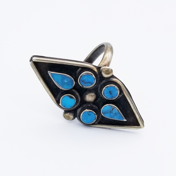 Old Pawn Jewelry - *50% OFF OPPORTUNITY* Diamond Shaped Zuni Ring with 6 Stones - Sterling Silver - 4 3/4