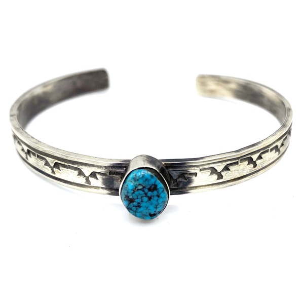 Old Pawn Jewelry - Bracelet: Navajo Sterling with Kingman Turquoise border=