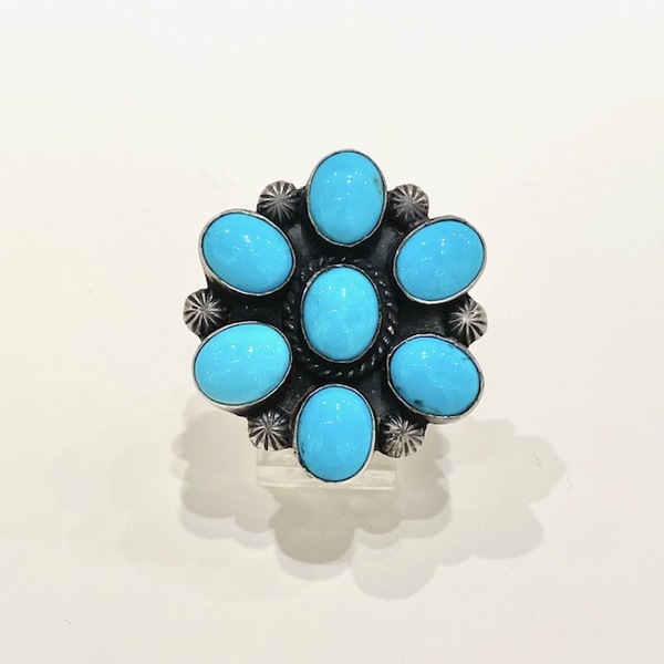 Old Pawn Jewelry - *50% OFF OPPORTUNITY* Turquoise Cluster Ring - Sterling Silver - 5 3/4