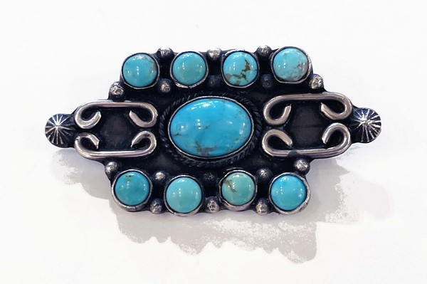 Old Pawn Jewelry - *50% OFF OPPORTUNITY* Beautiful Early Pin with Nine Turquoise - Sterling Silver