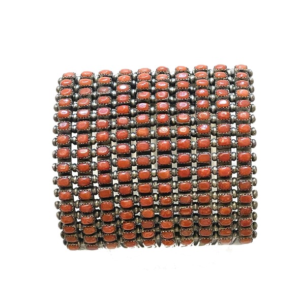 Old Pawn Jewelry - Bracelet: Very Rare Zuni 10 Row Coral Pillow Square Stones