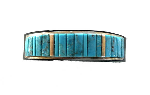 Old Pawn Jewelry - Bracelet: Men's Leather Bracelet with Turquoise and Silver border=