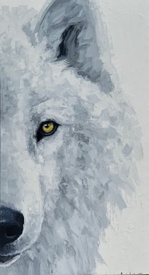 Andrew Bolam - Presage (Artic Wolf) - Acrylic - 35 x 54 inches - The Artic wolf are considered signs of good luck by native Americans.