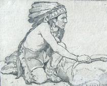 Eanger Irving Couse - The Chief On the Warpath - Graphite on Rag Paper - 7 x 9 inches