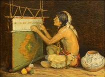 Eanger Irving Couse - The Weaver - Oil on Board - 9 x 12 inches