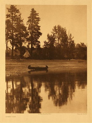  Title:   Plate 254 Kutenai Camp , Date: 1910 , Size: Portfolio, 22 x 18 inches , Medium: Vintage Photogravure , Edition: Vintage