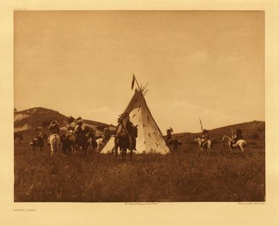  Title:   Plate 093 Sioux Camp , Date: 1907 , Size: Portfolio, 18 x 22 inches , Medium: Vintage Photogravure , Edition: Vintage