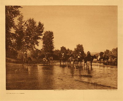  Title:   Plate 214 At the Ford - Cheyenne , Date: 1910 , Size: 18 x 22 inches , Medium: Vintage Photogravure