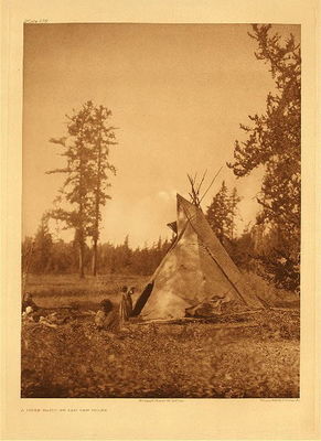 Edward S. Curtis -   Plate 628 A Cree Camp at Lac Les Isles - Vintage Photogravure - Portfolio, 22 x 18 inches