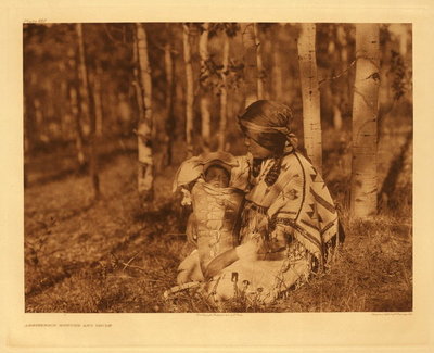 Edward S. Curtis -   Plate 632 Assiniboin Mother and Child - Vintage Photogravure - Portfolio, 18 x 22 inches