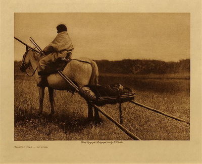  Title:   Traveling - Atsina , Date: 1908 , Size: Volume, 9.5 x 12.5 inches , Medium: Vintage Photogravure