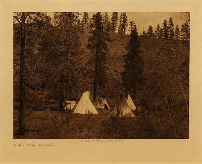 Edward S. Curtis - A Hill Camp - Spokan - Vintage Photogravure - Volume, 12.5 x 9.5 inches