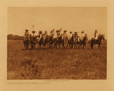 Edward S. Curtis -   Chiefs in the Sun Dance Parade - Cheyenne - Vintage Photogravure - Volume, 9.5 x 12.5 inches