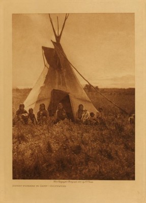 Edward S. Curtis -   Berry-Pickers in Camp - Chipewyan - Vintage Photogravure - Volume, 12.5 x 9.5 inches