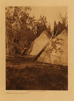 Edward S. Curtis -   Assiniboin Camp on Bow River - Vintage Photogravure - Volume, 12.5 x 9.5 inches