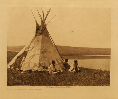 Edward S. Curtis -   Camp by a Prairie Lake - Piegan - Vintage Photogravure - Volume, 9.5 x 12.5 inches